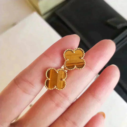 [AURORA]CLOVER MEDIUM 1 MOTIFS TIGER EYE EARRINGS