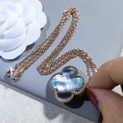 [AURORA]CLOVER 25MM GOLD DARK MOP BIG CLOVER NECKLACE