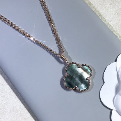 [AURORA]CLOVER 25MM GOLD DARK MOP BIG CLOVER NECKLACE