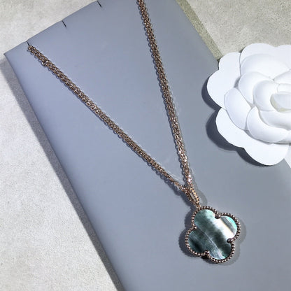 [AURORA]CLOVER 25MM GOLD DARK MOP BIG CLOVER NECKLACE