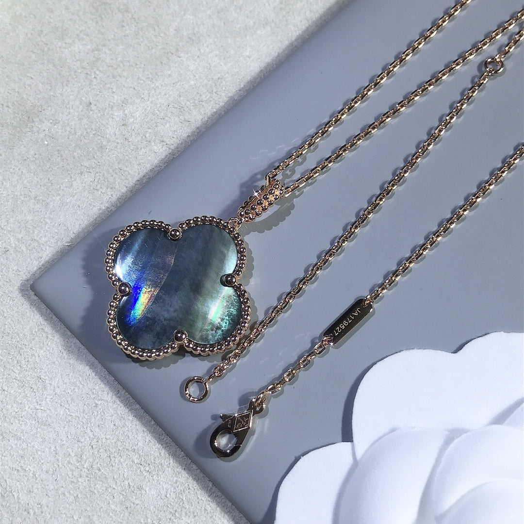 [AURORA]CLOVER 25MM GOLD DARK MOP BIG CLOVER NECKLACE