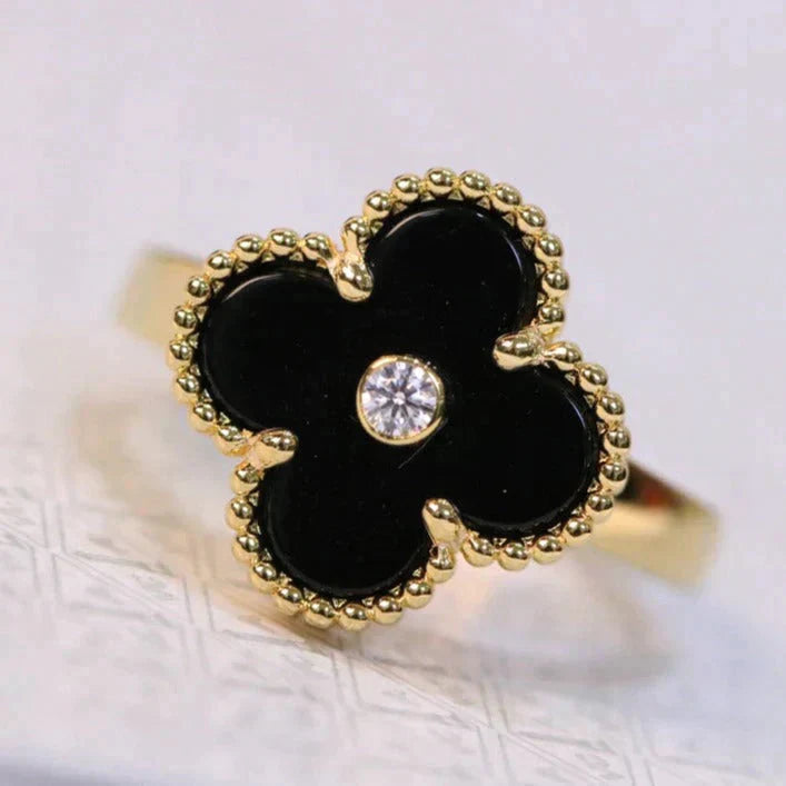 [AURORA]CLOVER ONYX RING GOLD DIAMOND