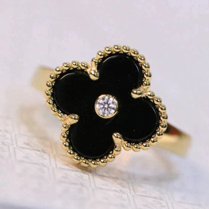 [AURORA]CLOVER ONYX RING GOLD DIAMOND