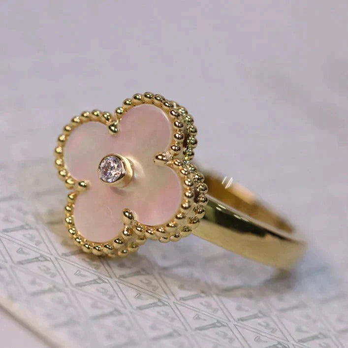 [AURORA]CLOVER PINK MOP RING GOLD DIAMOND