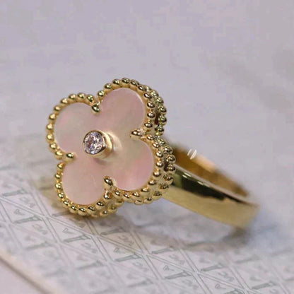 [AURORA]CLOVER PINK MOP RING GOLD DIAMOND