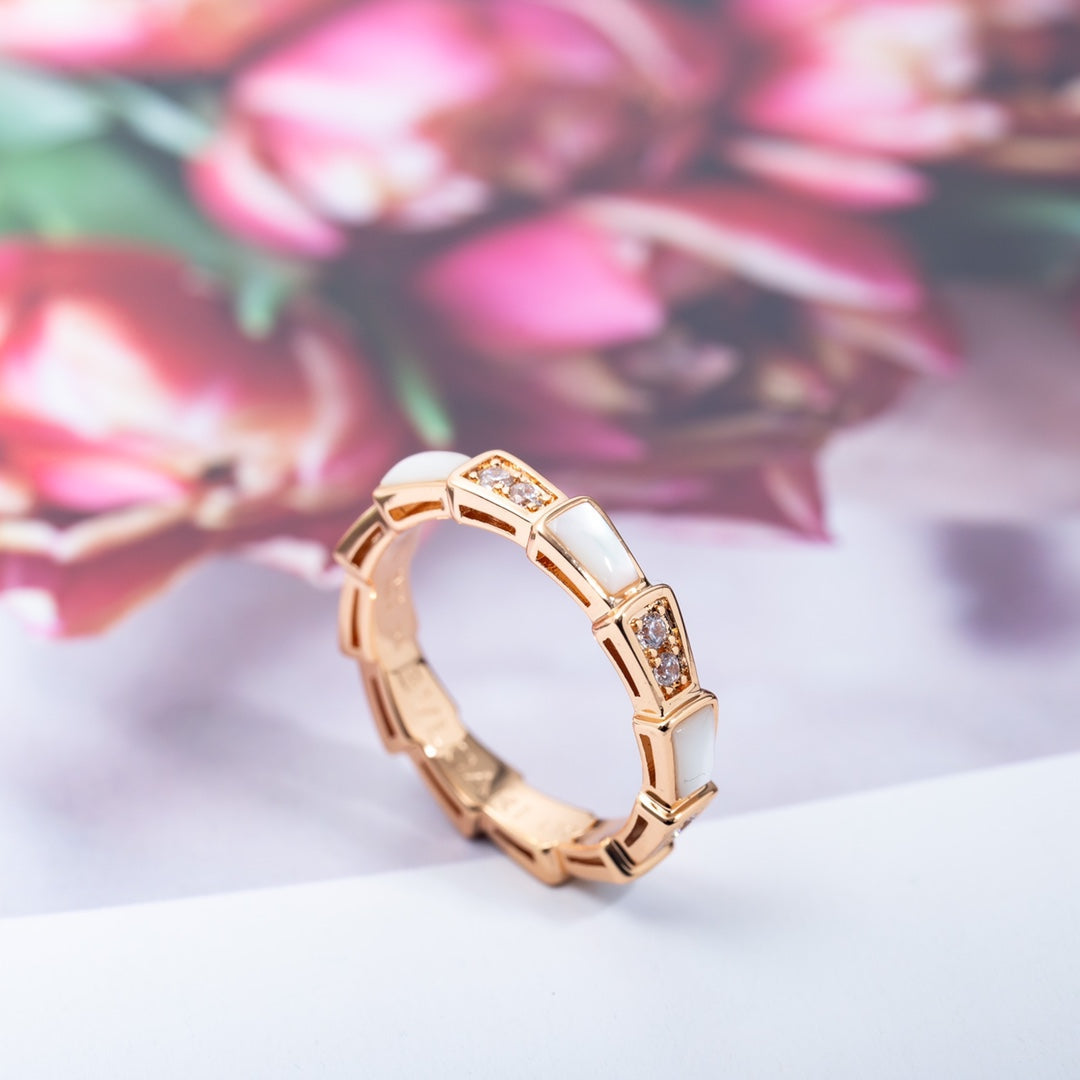 [AURORA]SERPENTI RING PINK GOLD DIAMOND MOP 3MM