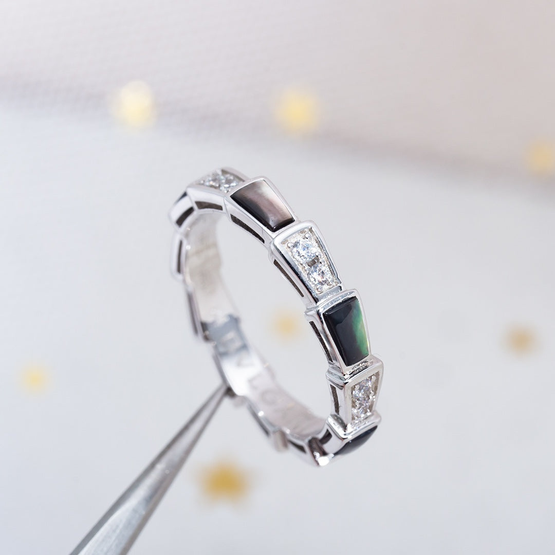 [AURORA]SERPENTI RING SILVER  DIAMOND BLACK MOP 3MM