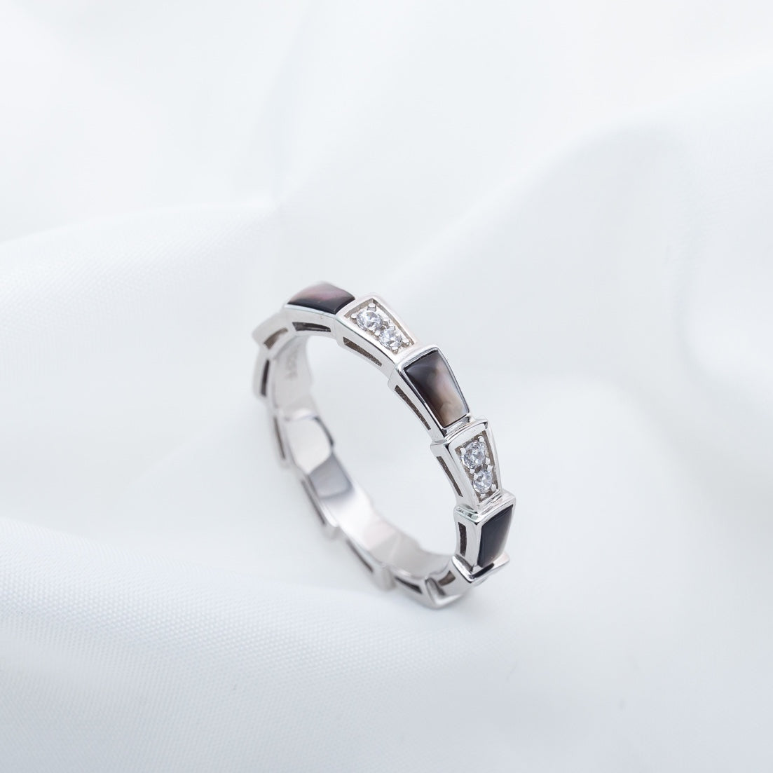 [AURORA]SERPENTI RING SILVER  DIAMOND BLACK MOP 3MM
