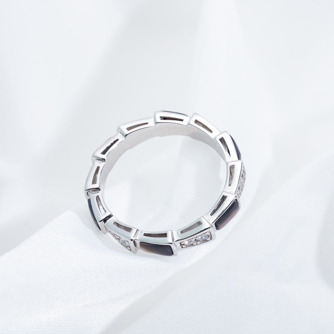 [AURORA]SERPENTI RING SILVER  DIAMOND BLACK MOP 3MM