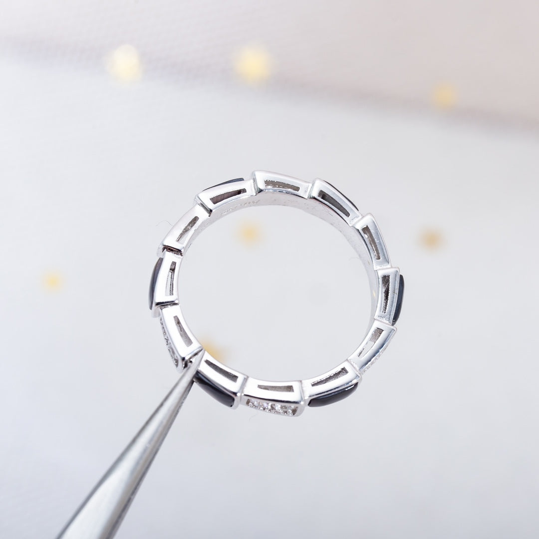 [AURORA]SERPENTI RING SILVER  DIAMOND BLACK MOP 3MM