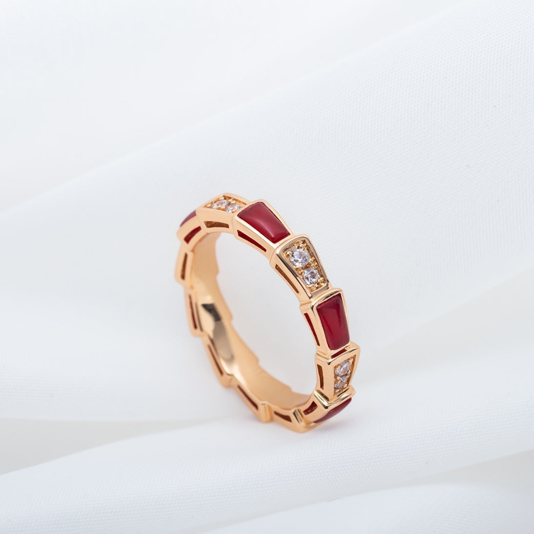 [AURORA]SERPENTI RING PINK GOLD CARNELIAN DIAMOND 3MM