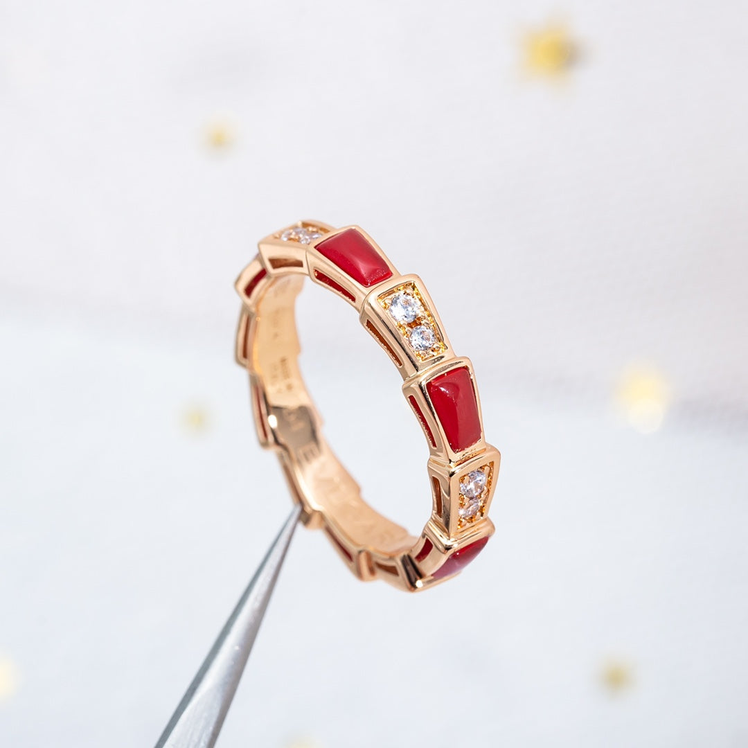 [AURORA]SERPENTI RING PINK GOLD CARNELIAN DIAMOND 3MM