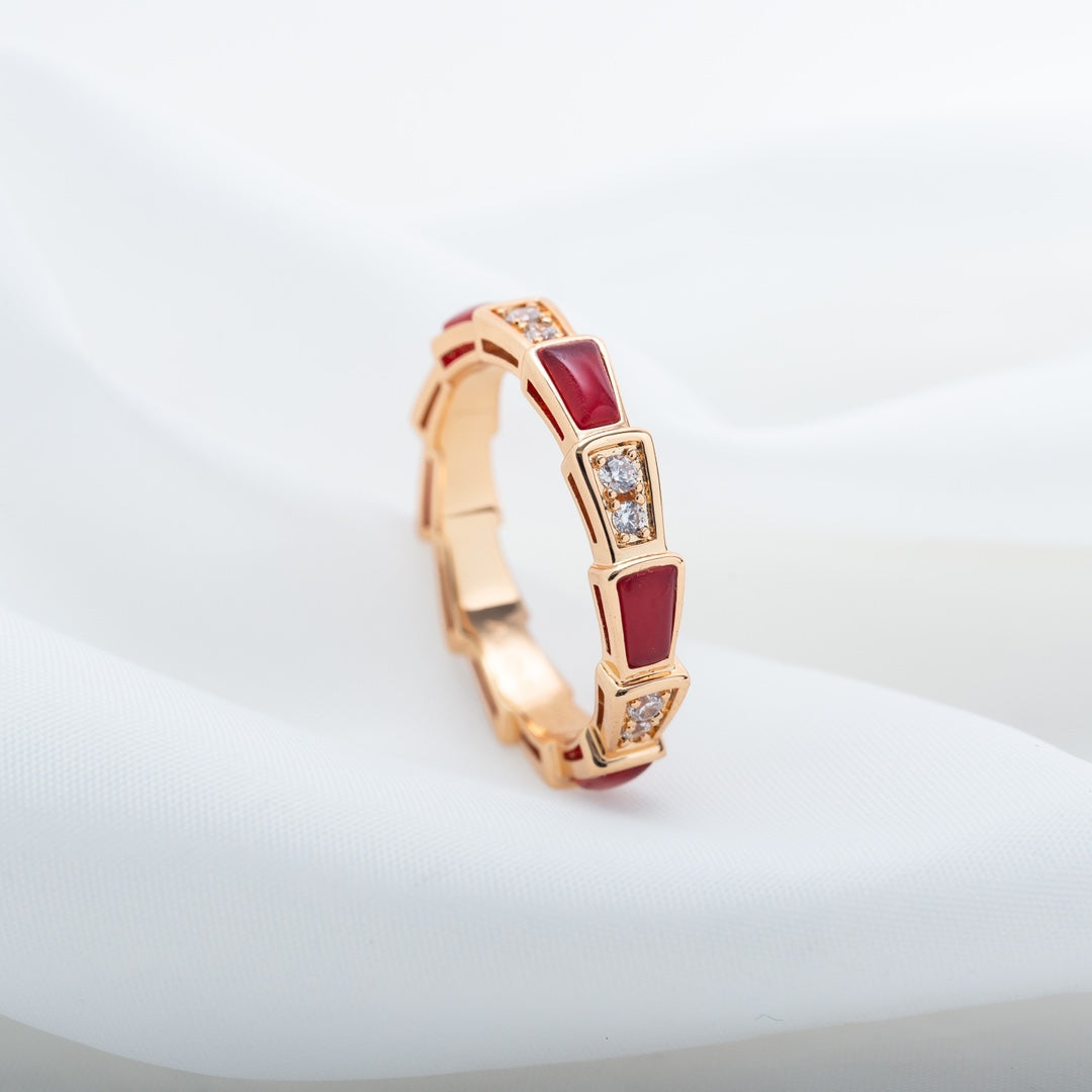 [AURORA]SERPENTI RING PINK GOLD CARNELIAN DIAMOND 3MM