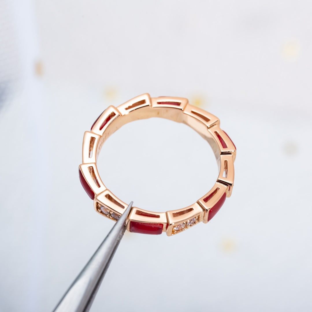 [AURORA]SERPENTI RING PINK GOLD CARNELIAN DIAMOND 3MM