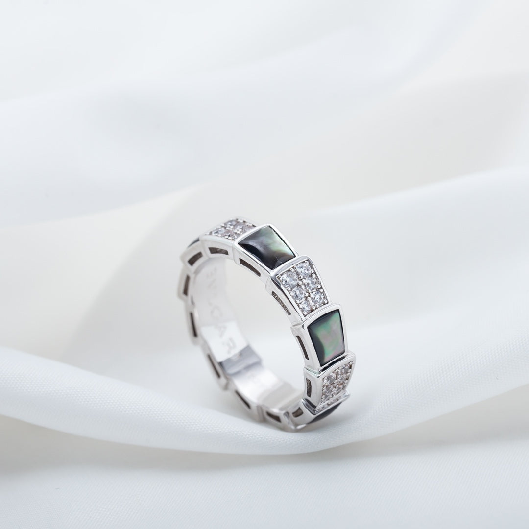 [AURORA]SERPENTI RING SILVER DIAMOND BLACK MOP 4MM