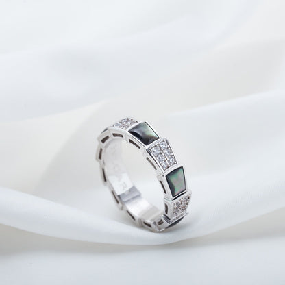 [AURORA]SERPENTI RING SILVER DIAMOND BLACK MOP 4MM