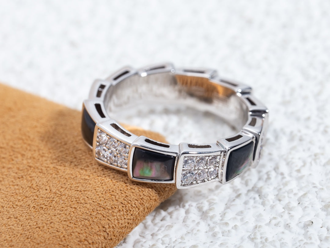 [AURORA]SERPENTI RING SILVER DIAMOND BLACK MOP 4MM