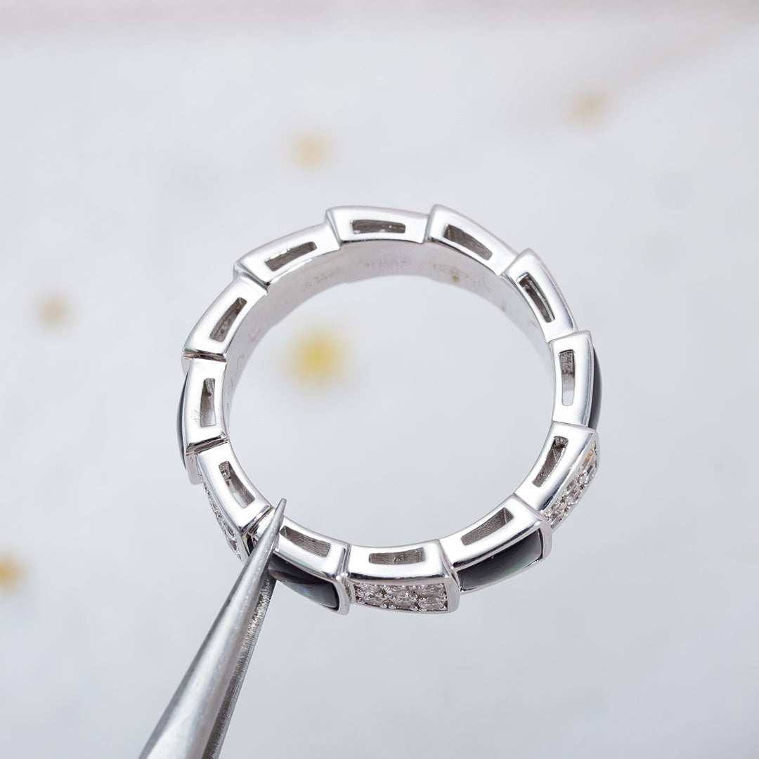 [AURORA]SERPENTI RING SILVER DIAMOND BLACK MOP 4MM