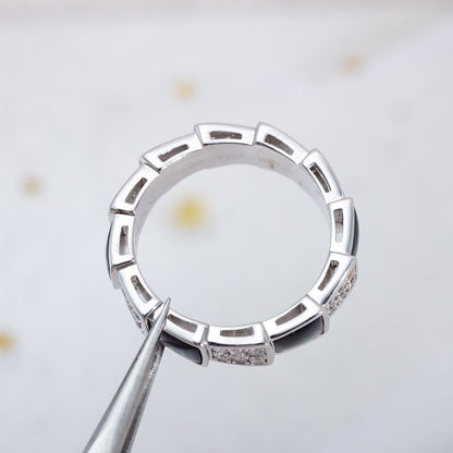 [AURORA]SERPENTI RING SILVER DIAMOND BLACK MOP 4MM