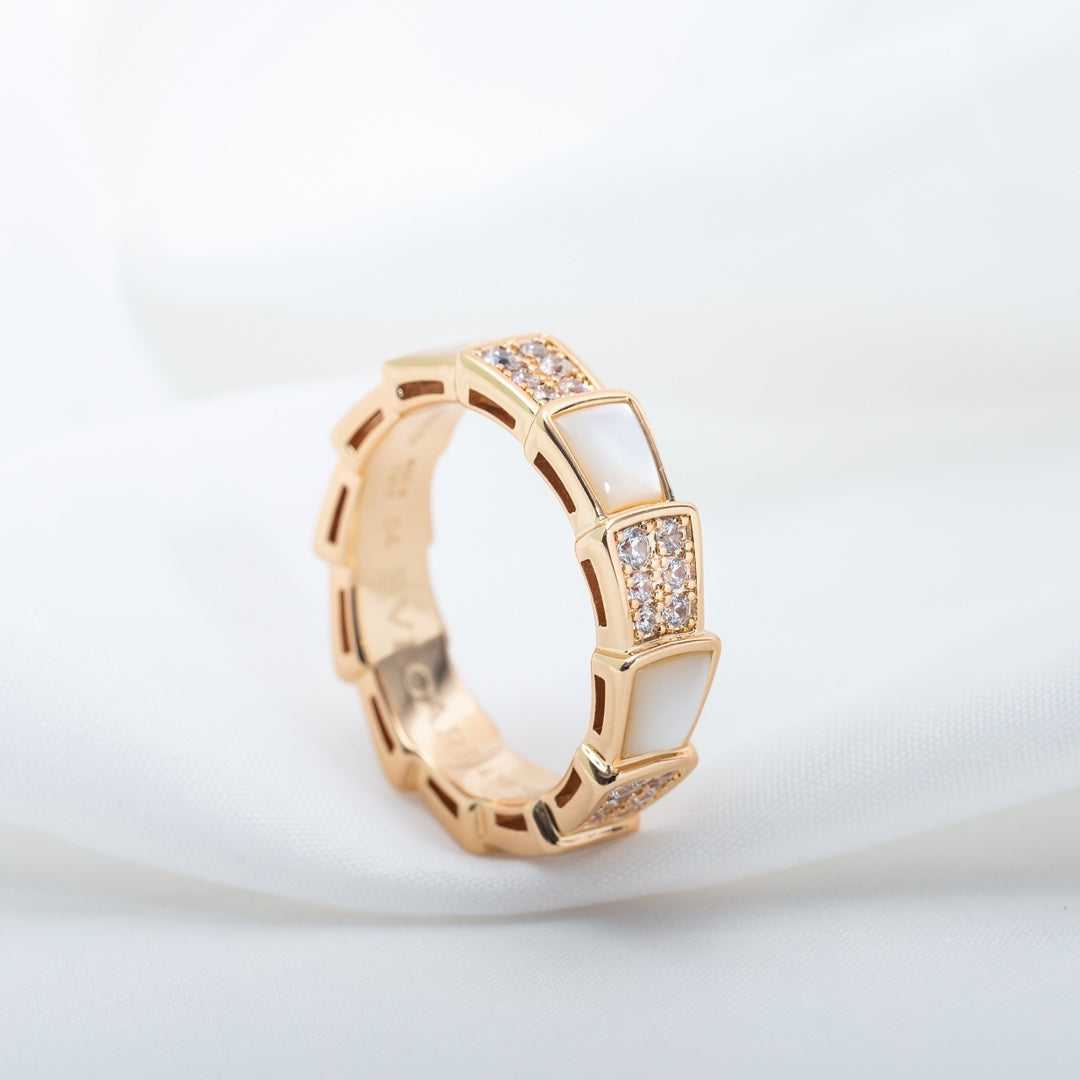 [AURORA]SERPENTI RING PINK GOLD MOP DIAMOND PAVED 4MM