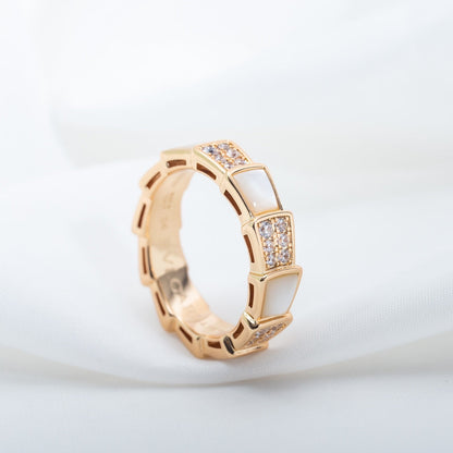[AURORA]SERPENTI RING PINK GOLD MOP DIAMOND PAVED 4MM