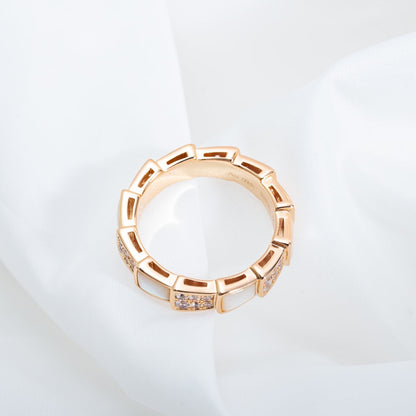 [AURORA]SERPENTI RING PINK GOLD MOP DIAMOND PAVED 4MM