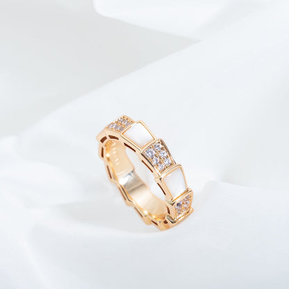 [AURORA]SERPENTI RING PINK GOLD MOP DIAMOND PAVED 4MM