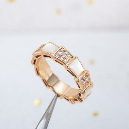 [AURORA]SERPENTI RING PINK GOLD MOP DIAMOND PAVED 4MM