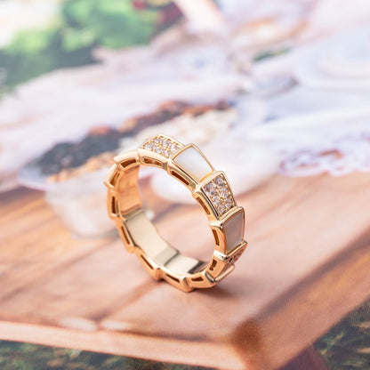 [AURORA]SERPENTI RING PINK GOLD MOP DIAMOND PAVED 4MM