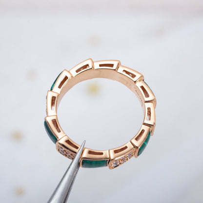 [AURORA]SERPENTI RING PINK GOLD MALACHITE DIAMOND PAVED 4MM