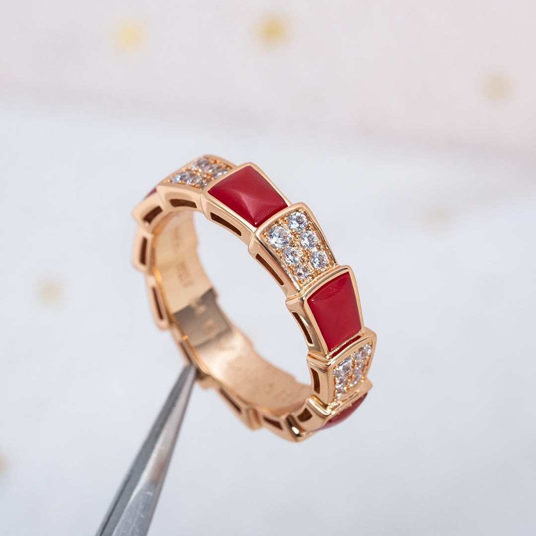 [AURORA]SERPENTI RING PINK GOLD CARNELIAN DIAMOND PAVED 4MM