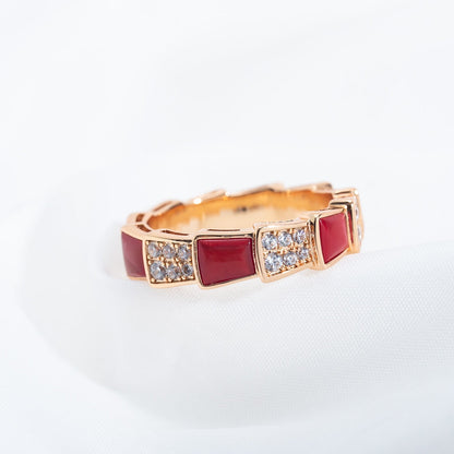 [AURORA]SERPENTI RING PINK GOLD CARNELIAN DIAMOND PAVED 4MM