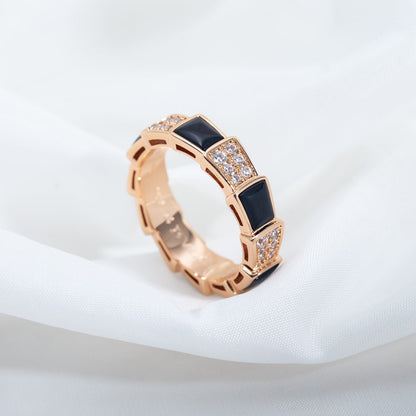[AURORA]SERPENTI RING PINK GOLD BLACK MOP DIAMOND PAVED 4MM