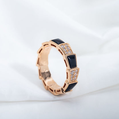 [AURORA]SERPENTI RING PINK GOLD BLACK MOP DIAMOND PAVED 4MM