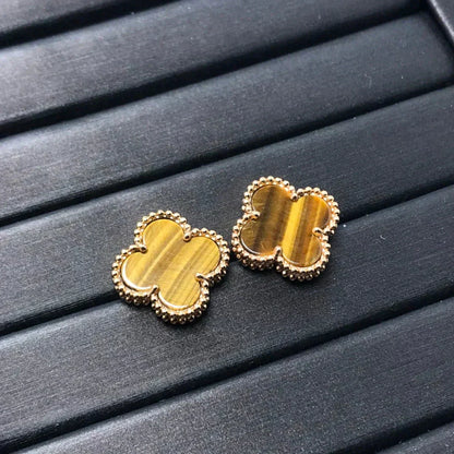 [AURORA]CLOVER MEDIUM 1 MOTIFS TIGER EYE EARRINGS