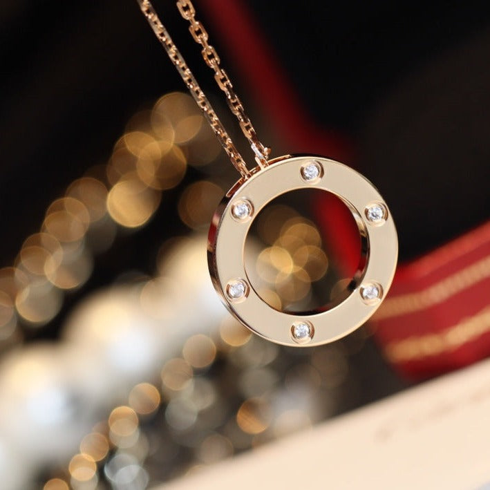 [AURORA]LOVE NECKLACE 16MM 6 DIAMONDS PINK GOLD