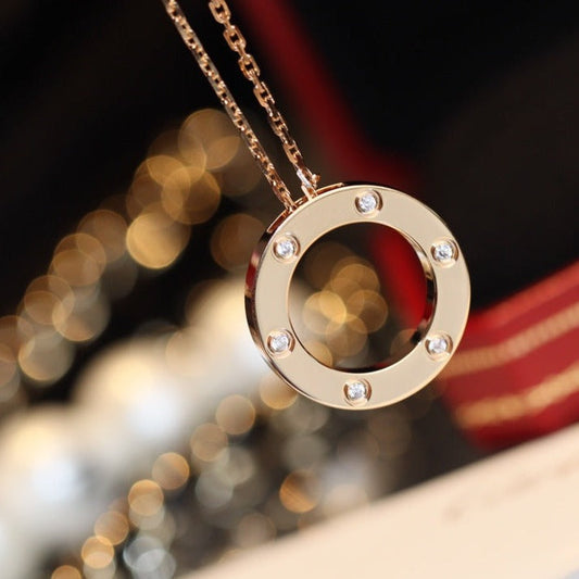 [AURORA]LOVE NECKLACE 16MM 6 DIAMONDS PINK GOLD