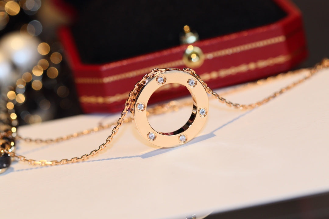 [AURORA]LOVE NECKLACE 16MM 6 DIAMONDS PINK GOLD