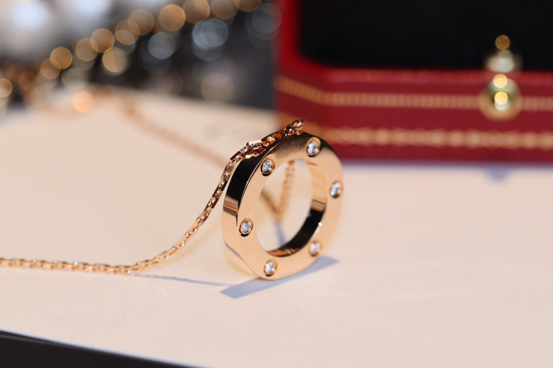 [AURORA]LOVE NECKLACE 16MM 6 DIAMONDS PINK GOLD