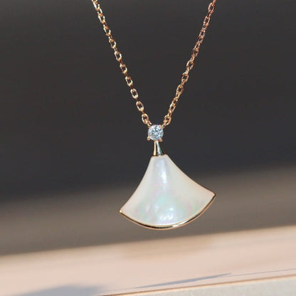 [AURORA]DREAM NECKLACE WHITE MOP PINK GOLD 1 DIAMOND