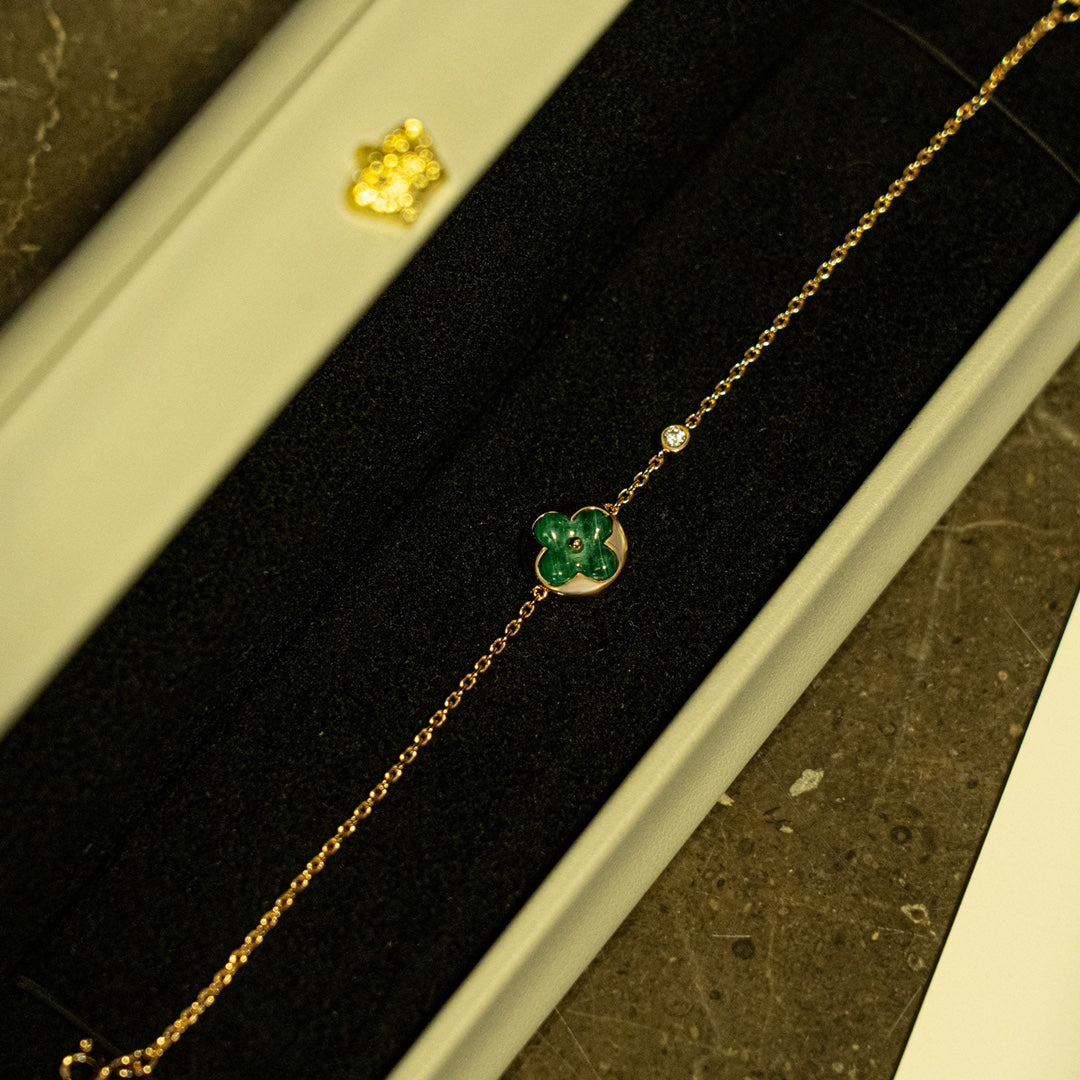 [AURORA]SUN MALACHITE 1 DIAMOND PINK GOLD BRACELET