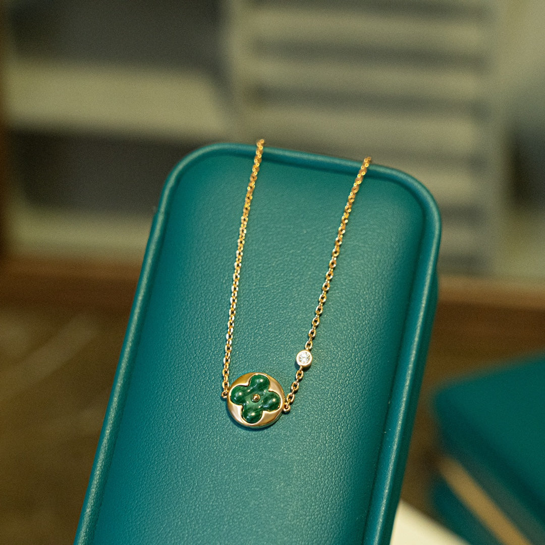 [AURORA]SUN MALACHITE 1 DIAMOND PINK GOLD BRACELET