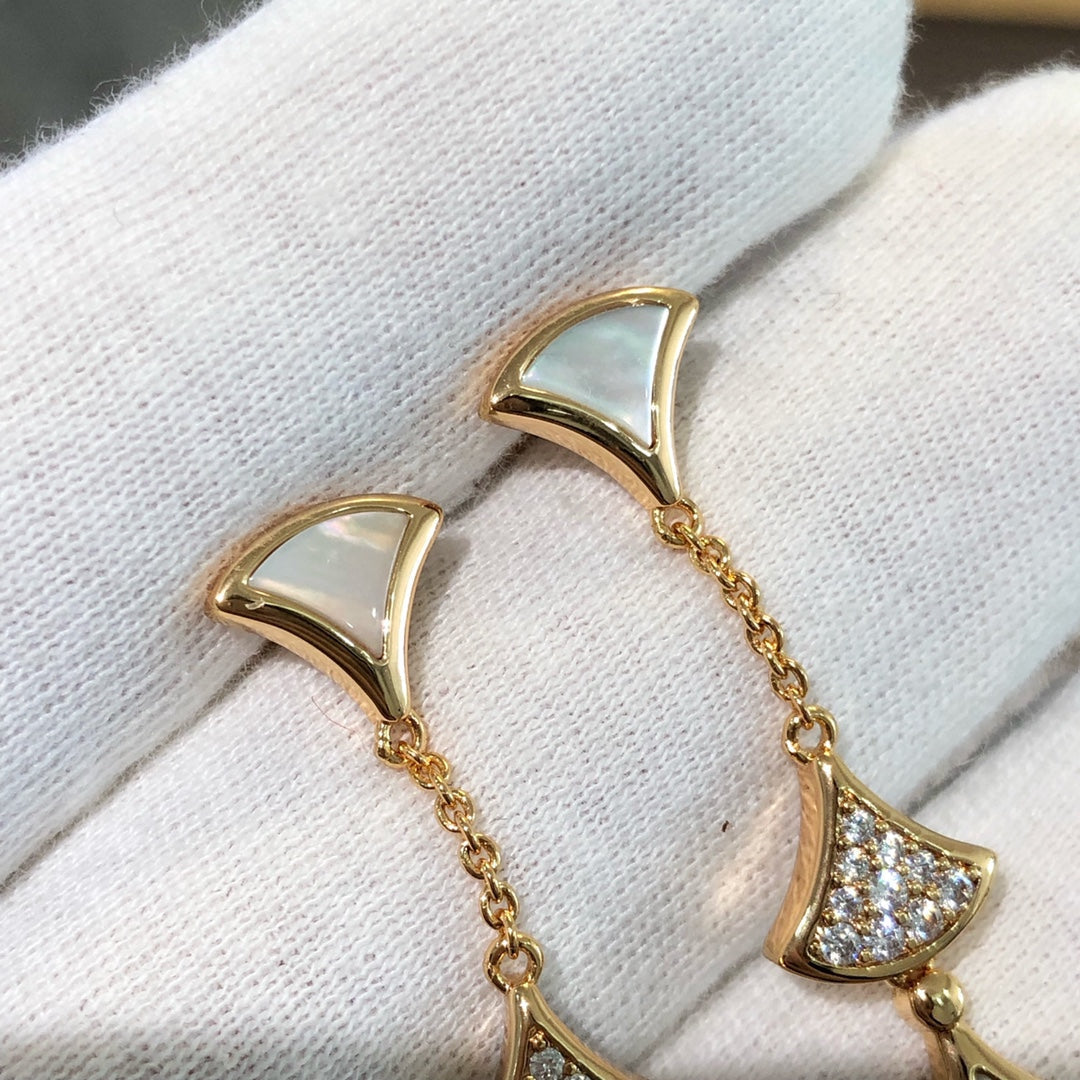 [AURORA]DREAM EARRINGS 3 MOTIFS DIAMOND MOP PINK GOLD