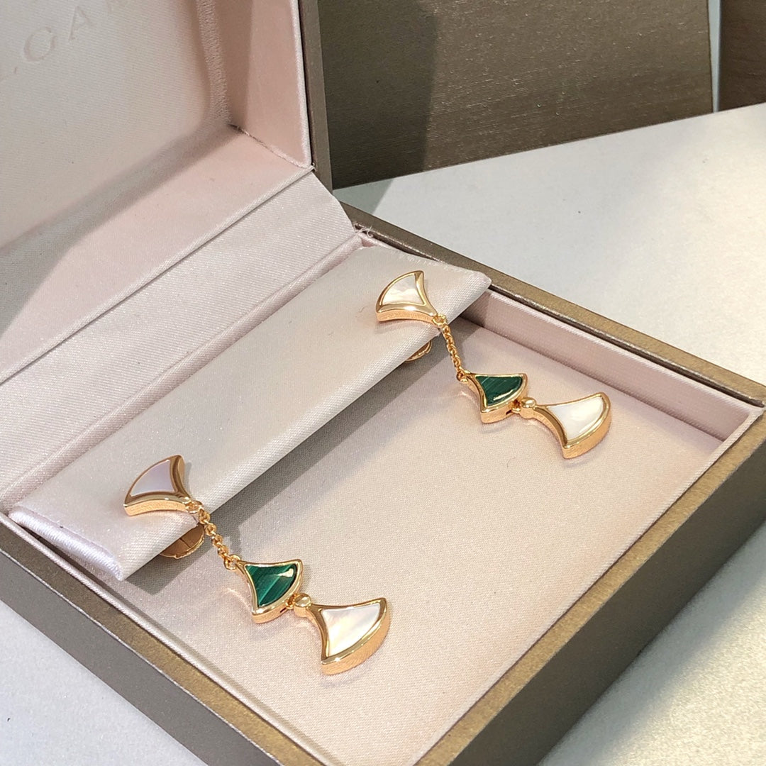 [AURORA]DREAM EARRINGS 3 MOTIFS MALACHITE MOP PINK GOLD