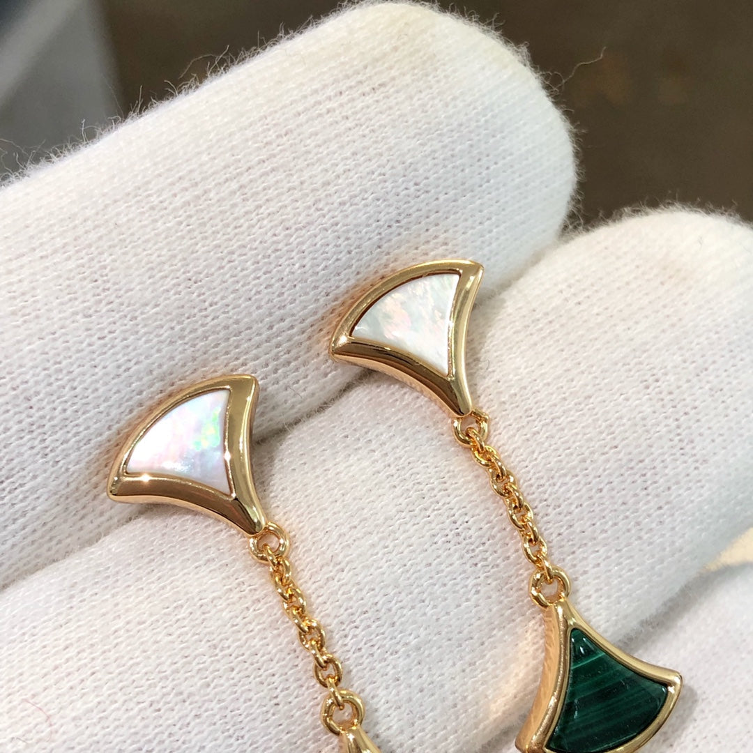 [AURORA]DREAM EARRINGS 3 MOTIFS MALACHITE MOP PINK GOLD