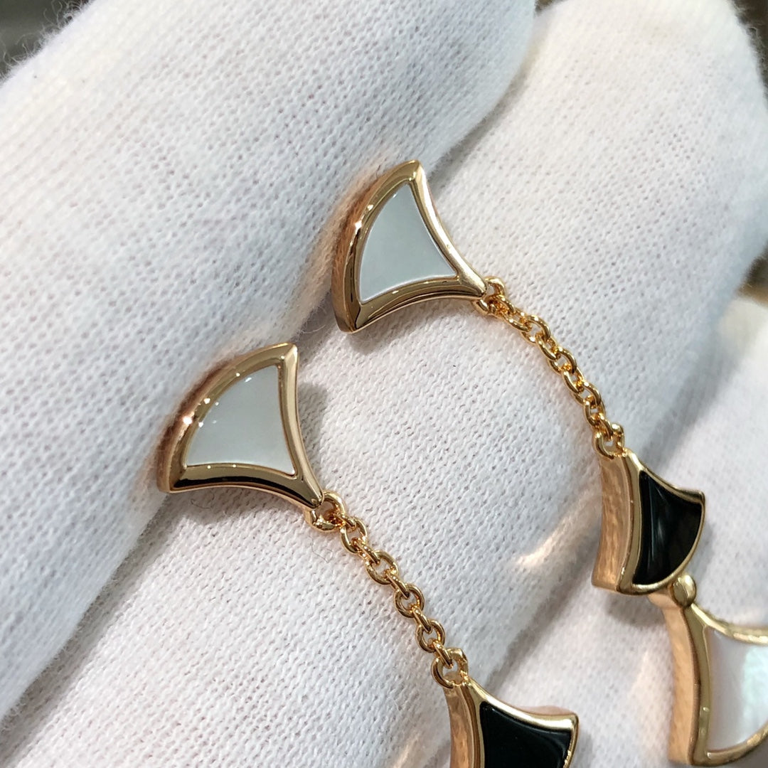 [AURORA]DREAM EARRINGS 3 MOTIFS ONYX MOP PINK GOLD