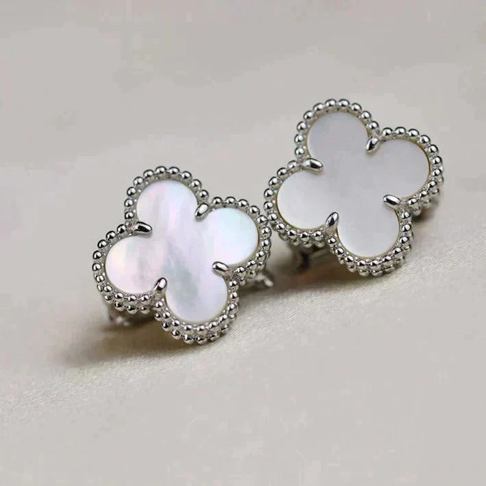 [AURORA]CLOVER MEDIUM 1 MOTIFS  WHITE MOP EARRINGS SILVER