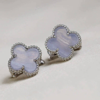 [AURORA]CLOVER MEDIUM 1 MOTIFS  WHITE MOP EARRINGS SILVER