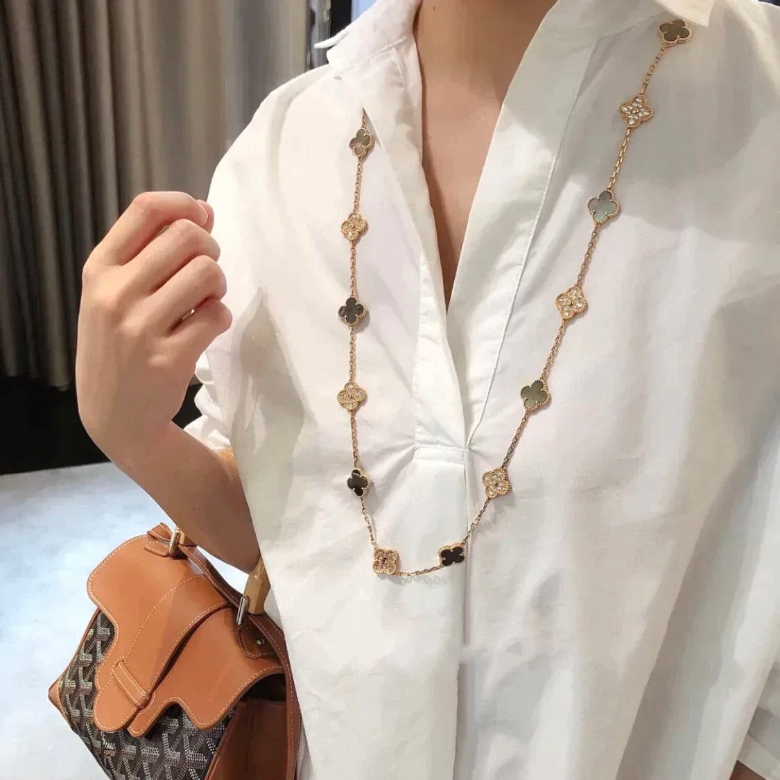 [AURORA]CLOVER 20 MOTIFS DARK MOP DIAMOND  NECKLACE