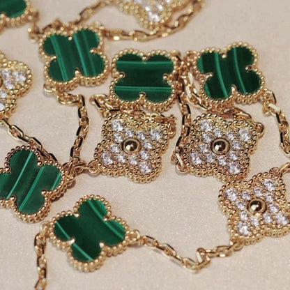 [AURORA]CLOVER 20 MOTIFS MALACHITE DIAMOND NECKLACE